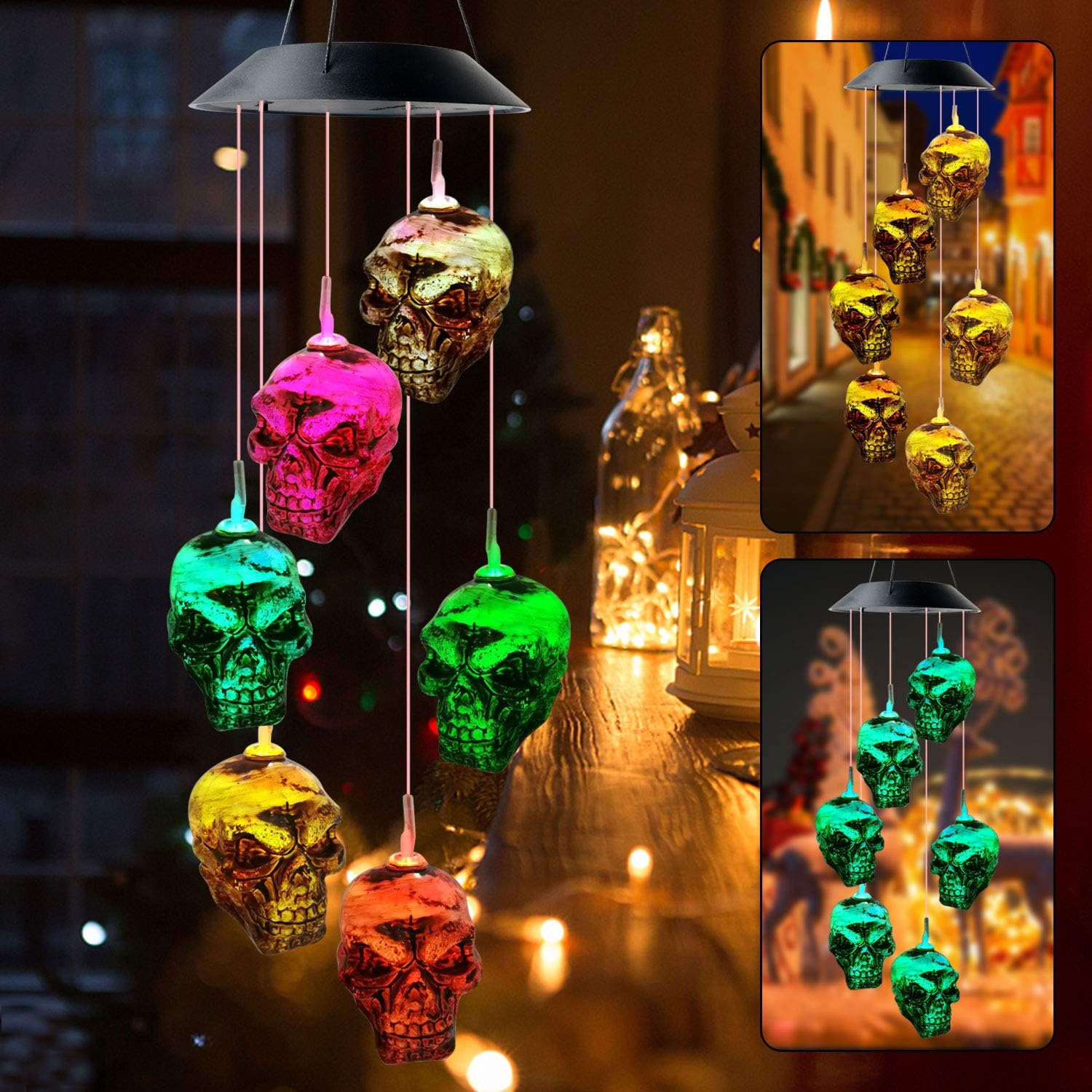 Xmas Party Decor Skeleton Skull String Night Light Funny Home Decoration Solar Powerd Led Wind Chimes Hanging Light Outdoor Decor Patio Lawn Garden Urbytus Com