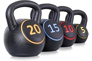 F2C Kettlebell Sets 4 Piece Strength Training KettleBells Weight Set 5lb, 10lb, 15lb, 20lb HDPE Coated Concrete Kettle bell Core Training or Women & Men for Full Body Workout & Exercise Fitness