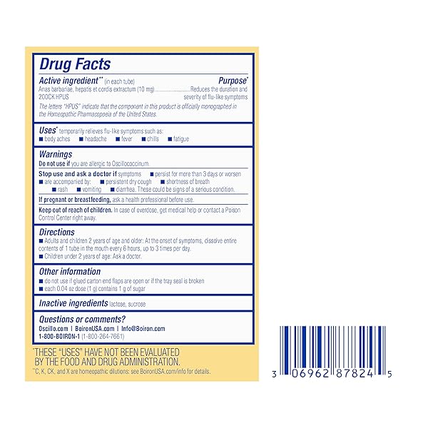 BOIRON OSCILLOCOCCINUM FOR RELIEF FROM FLU-LIKE SYMPTOMS OF BODY ACHES, HEADACHE, FEVER, CHILLS, AND FATIGUE – 30 DOSES
