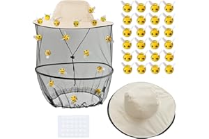 Pextian 56 Pcs Beekeeper Set, Beekeeper Costume with 2 Pcs Bee Hat and Veil, 24 Pcs Felt Bees, 30 Pcs Double Sided Tape, Cute Bee Keeper Catcher Halloween Costume