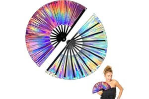 Kerfulty Boots On The Ground Handheld Fan, 2025 New Large Portable Holographic Folding Clap Rave Fan with Laser Colors for Line Dance, Popping, Disco Parties, Festivals, Home Decoration (Purple)
