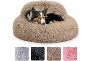 PET JETT PetJett Calming Dog Bed Medium Size Dog - 30'' Donut Dog Bed for Small, Medium, Large Dogs, Anti-Slip & Washable Round Dog Bed - Fluffy Pet Bed, Anti-Anxiety Puppy Bed, Fits Up to 45 lbs Pets, Beige