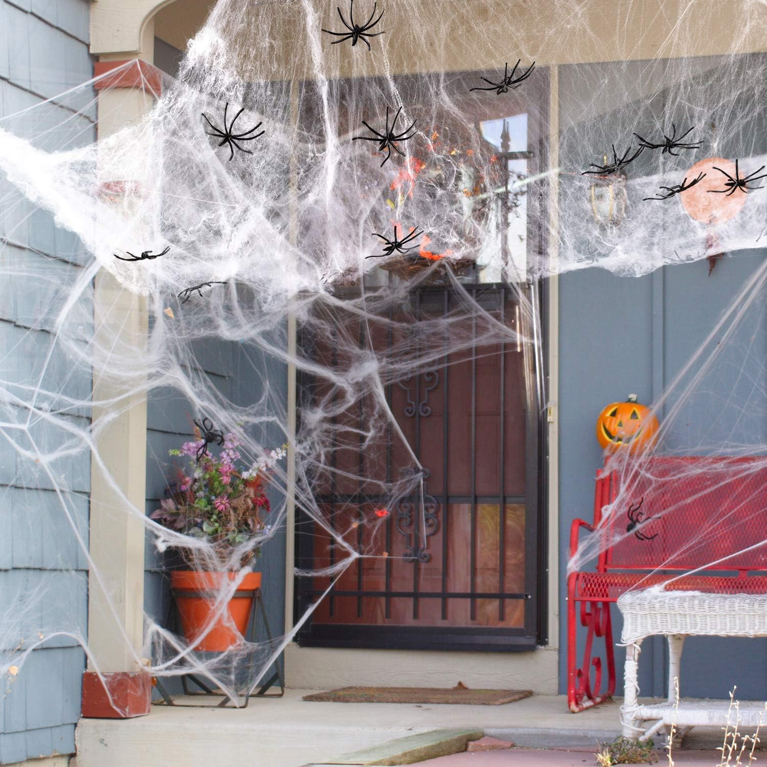 300g Halloween Spider Webs Stretchable Fake Cobwebs Webbing Decorations with 50pcs Plastic Spiders for Haunted House Decor Scary Scence Party Supplies
