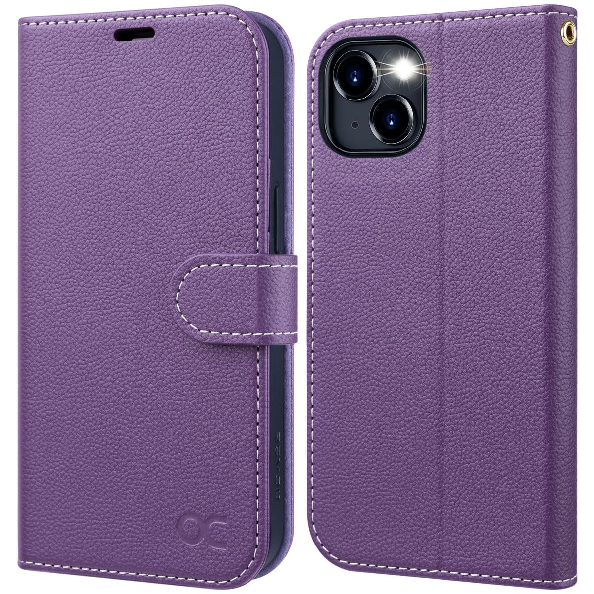OCASE for iPhone 15 Wallet Case, Premium PU Full Non-Slip Flip Phone Cover with[RFID Blocking][Card Holder][Shockproof TPU][Stand Function] for the iPhone15 6.1 Inch 2023 5G,Litchi Purple