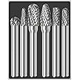 6Pcs Carbide Burr Set 1/4 Shank w/Clear Box Head Max Dia 10mm Die Grinder Bits Compatible with Milwaukee Rotary Tools Attachment Rasp Accessories Metal Wood Stone Steel Grinding Deburring Cutting