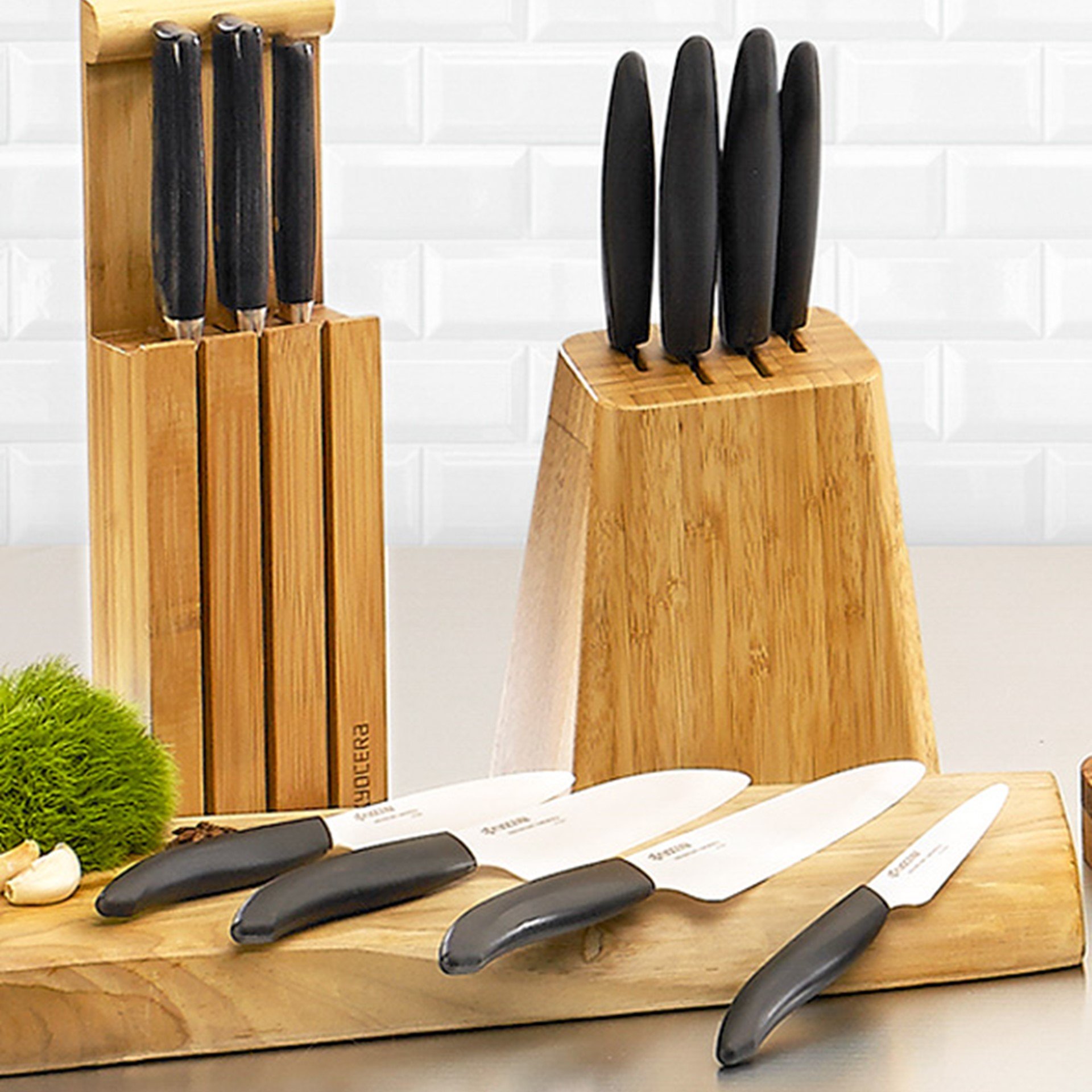 Kyocera Bamboo Knife Block Set includes 4slot Bamboo Block and 4