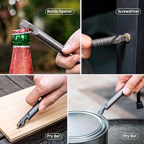 TISUR Titanium Pocket Pry Bar，EDC Keychain Carabiner Multitool Prybar  Outdoor Tool Heavy Duty,Key Chain Gadget