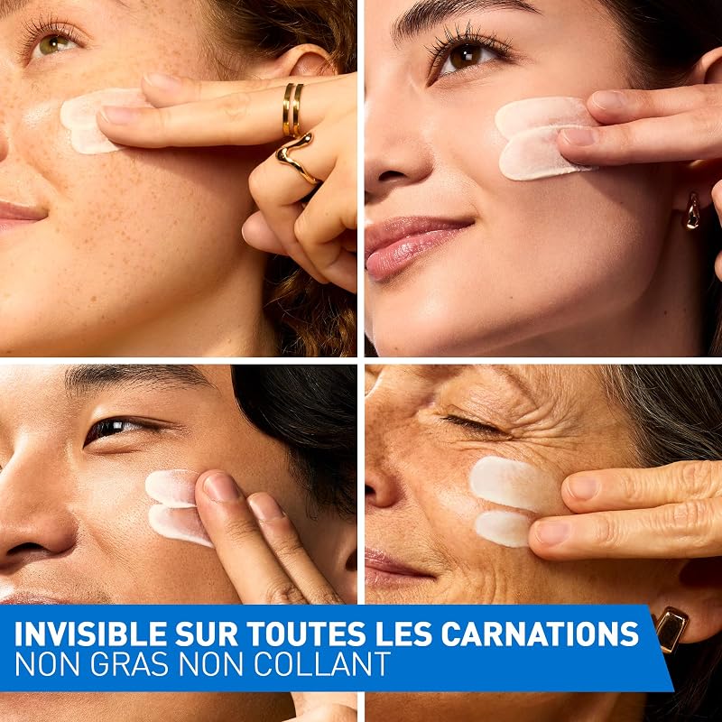 , Fluide Hydratant Invisible SPF 50 Visage, Haute Protection Solaire Visage, Peaux Normales à Sèches, Hydratation 24H, Fini Invisible, Base de Maquillage, Glycérine & Vitamine E