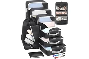 ALL INCLUDED 10 Set Durable Packing Cubes for Suitcases,OlarHike Essentials for Travel,UPGRADED Anti-Tear Stitching, NEW Improved Luggage Packing Organizers for Travel Accessories (Black)