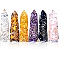 Healing Crystal Wand Set of 6 Orgonite – Includes 3” Amethyst Crystal, Tigers Eye, Rose Quartz, Black Tourmaline Stone, Citri