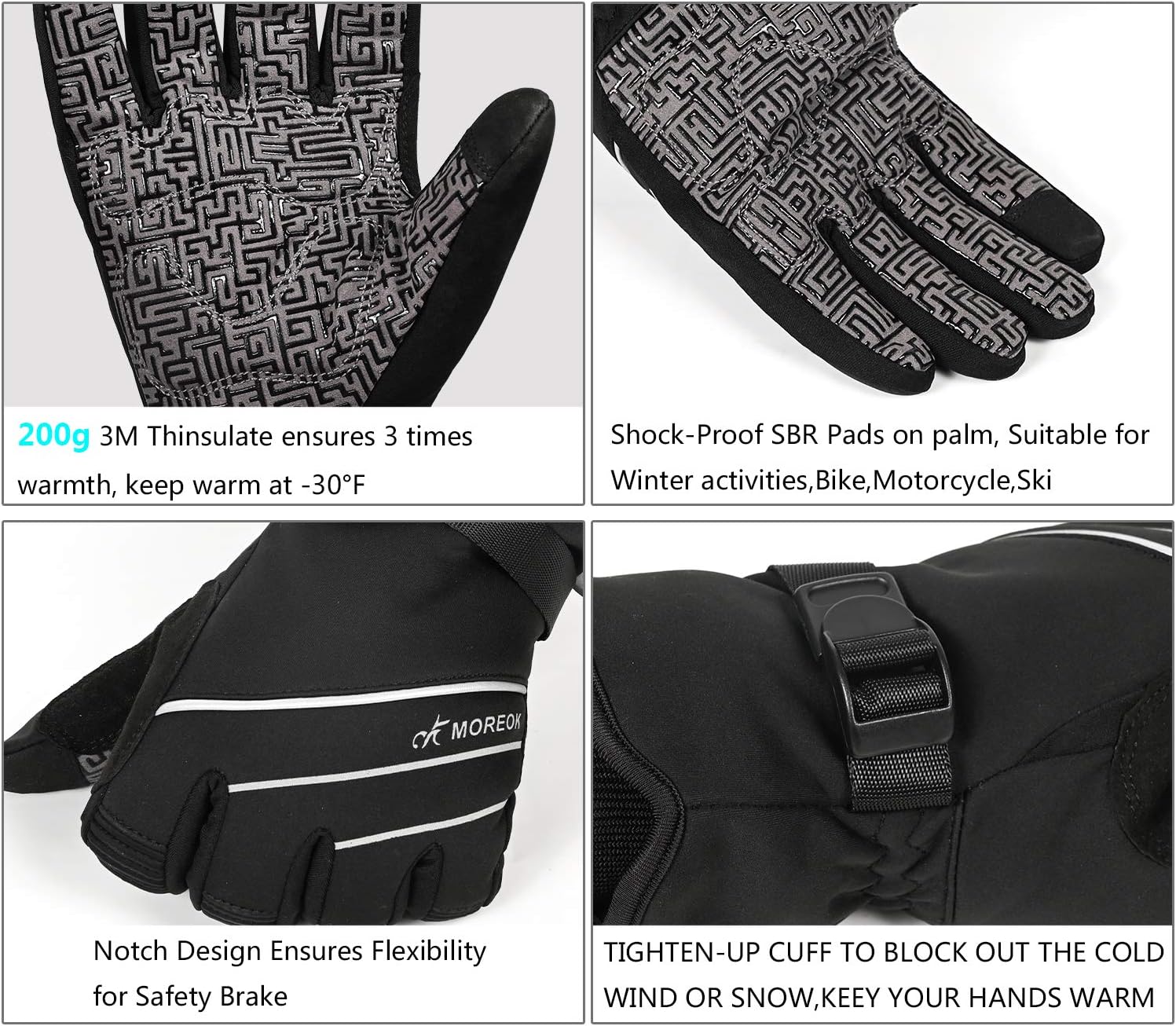 Waterproof & Windproof Winter Gloves for Men and Women, -30°F 3M Thinsulate Thermal Gloves Touch Screen Warm Gloves for Skiing, Cycling, Motorcycle, Running, Outdoor Sports : Clothing