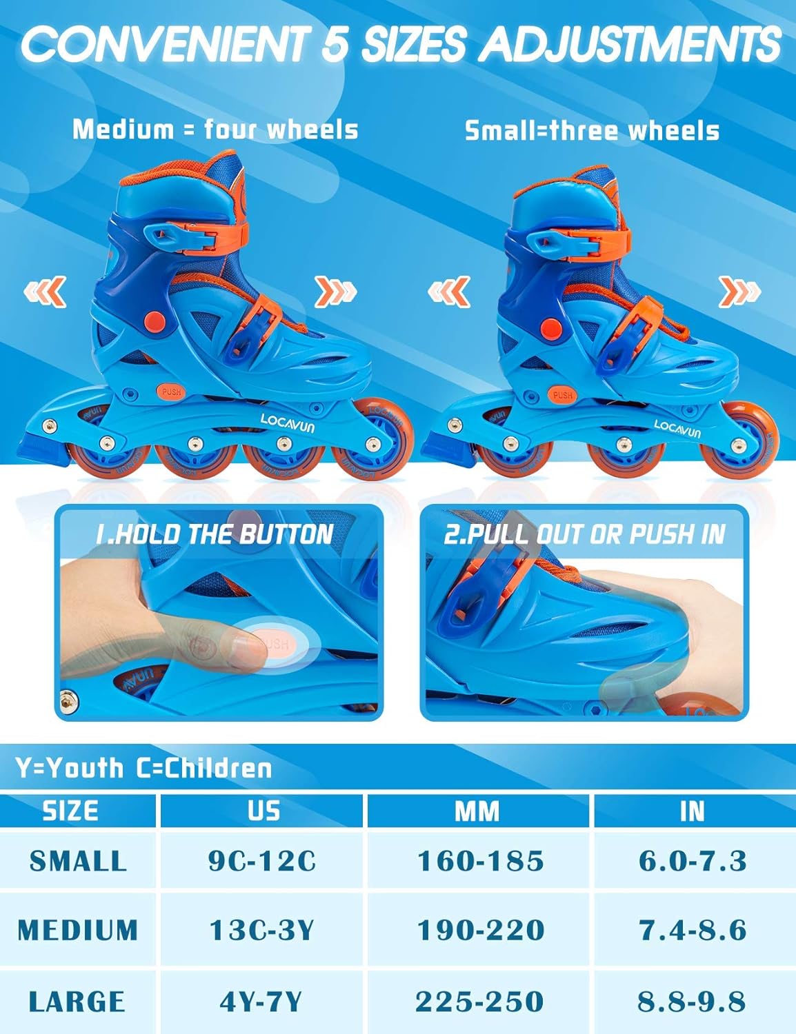 Locavun Adjustable Light up Inline Skates for Kids, Hard Shell Roller Blades for Girls and Boys : Sports & Outdoors