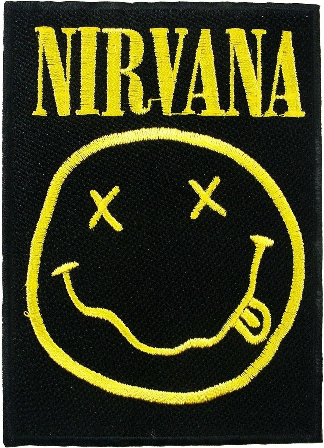NIRVANA Smiley Logo Embroidered Sew On Iron Patch Applique 4.2"/10.6cm
