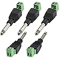 AAOTOKK 6.35mm Screw Terminal Block Connector 6.35mm (1/4") TS Mono Male to 2 Pin/Way Female Bolt Screw Terminals Pluggable AUX Audio Microphone/Speaker Wire Solderless Converter(5-Pack)