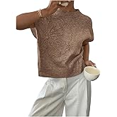 QJQ Women's Short Sleeve Sweater Vest 3D Flower Floral Decor Knit Crewnek Anthropologie Clothes Summer Casual Cute Tops 2026 Coffee Brown Small
