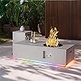 48 inch Propane Fire Pit Table, 2 in 1 Outdoor Fire Pit with 20lb Tank Cover, Outside Patio Deck and Garden, LED Gas Fireplace Table with Lid and Stone, Light Grey, RGB Light