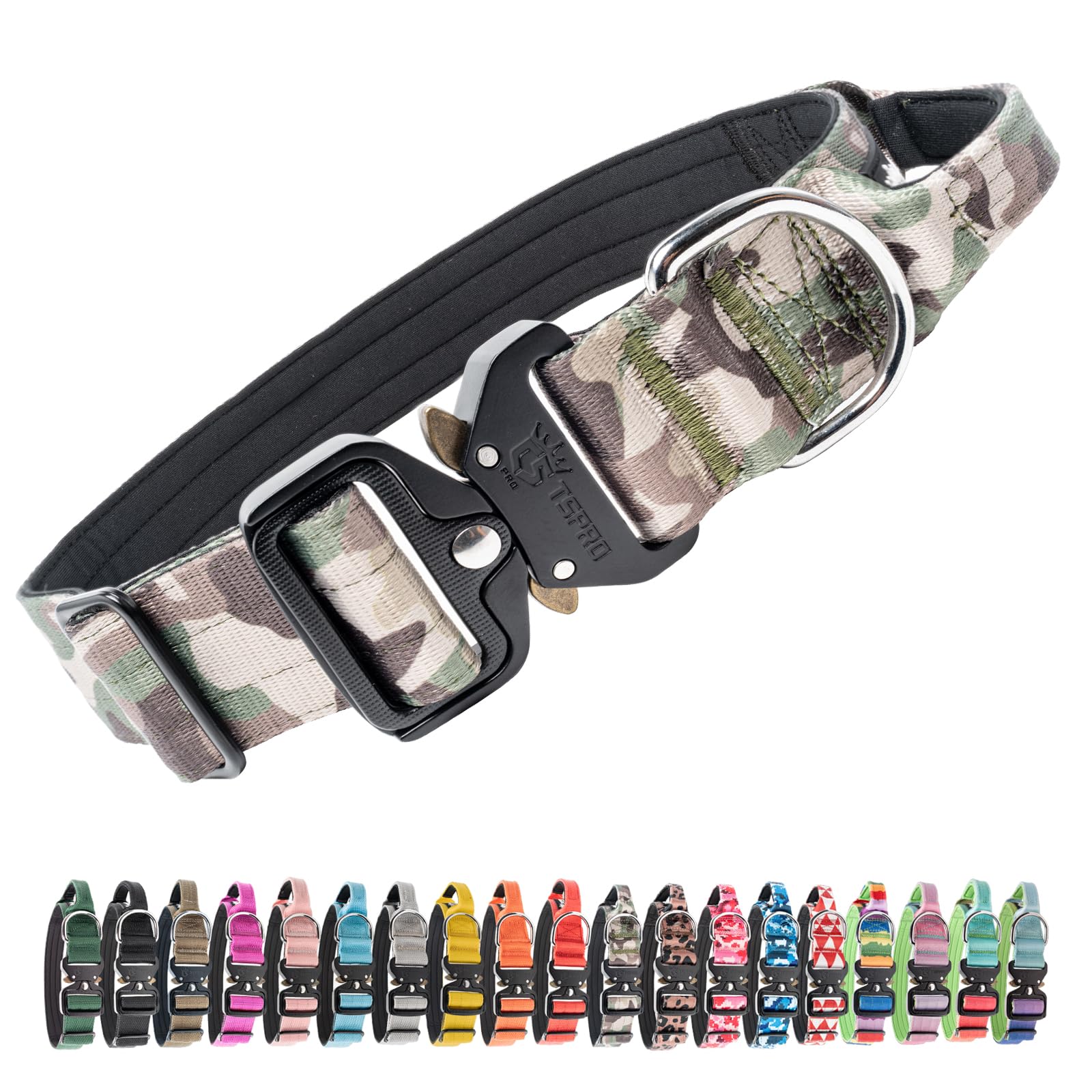 TSPRO Tactical Premium Dog Collar with Handle & Heavy Duty Quick Release Metal Buckle, Adjustable Thick Strong Collar for Medium Large Dogs (Military Green, L)