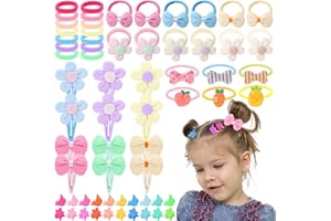 obeoby 156 Pcs Toddler Hair Ties, Baby Bows Cute Flower Hair Ties Mini Hair Clips for Thick Hair Stocking Stuffers Gifts for Girl
