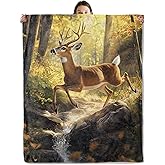 wyxdwh Graceful Deer Blanket, Cozy Flannel Autumn Forest and Stream Throw Blanket for Couch Outdoor, Plush Soft Lightweight Travel Blankets for Bed Decor and Gifts, for Women Kids Adults 50"x60"