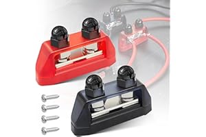 RED WOLF 2PCS 5/16" M8 Dual Stud Bus Bar 12-48V Power Distribution Block Holder 150A DC MAX, Battery Terminal Junction Dual Power Stud Busbar for Car Marine Boat Red & Black w/Screws
