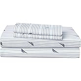 Nautica - Queen Sheets, Cotton Percale Bedding Set, Casual Home Decor (Audley Stripe Blue, Queen)