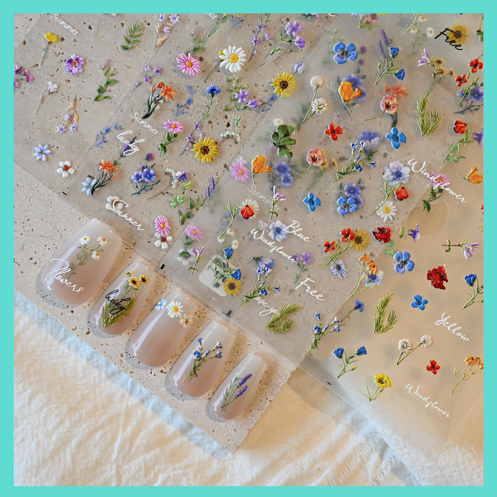 CESTSIREN Flower Nail Art Stickers 3D Embossed Nail Decals for Nail Art Design Self-Adhesive Spring Summer Nail Accessories for Women Nail Art Supplies 3 Sheets - Image 5