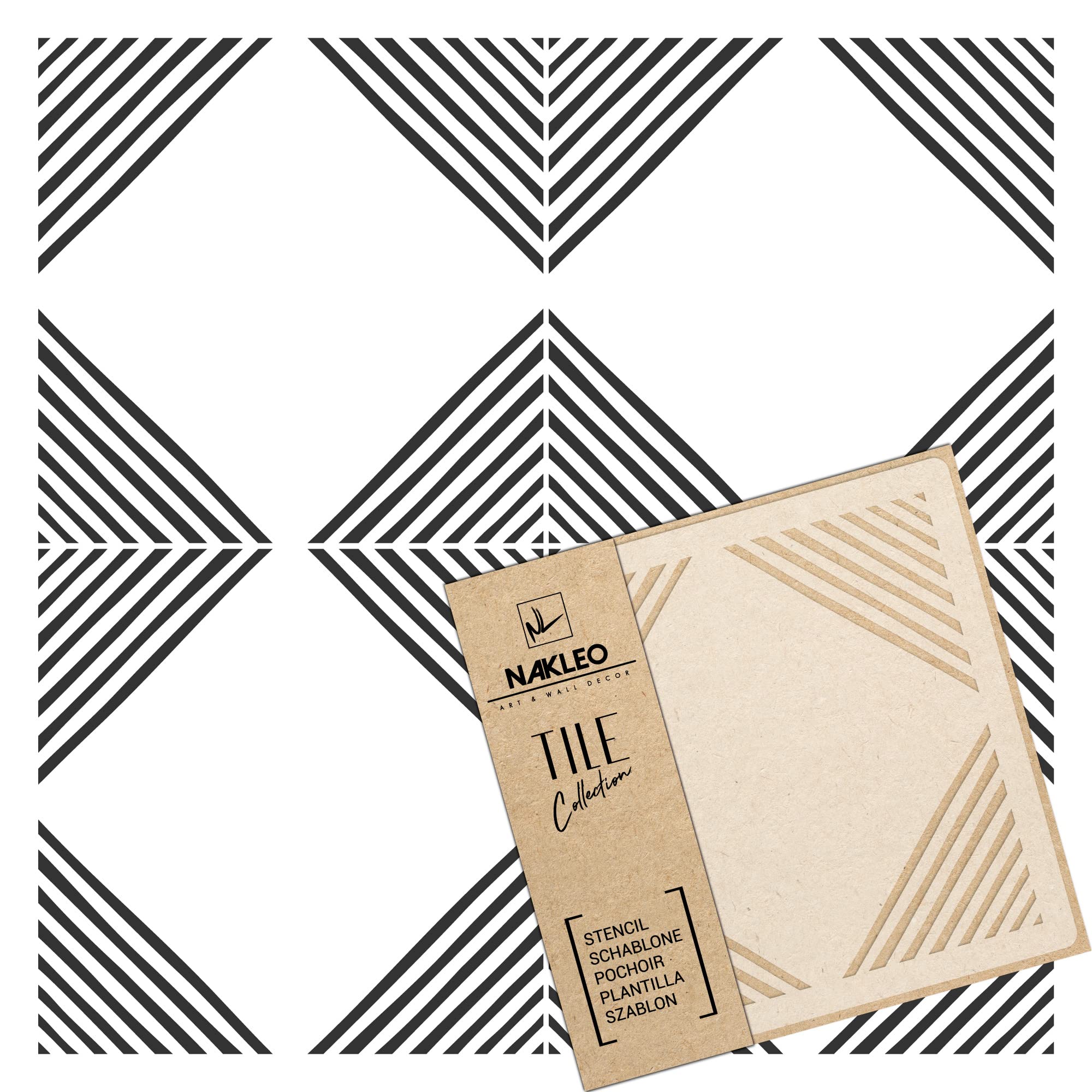 NAKLEO Tile Painting Stencil 33x33 cm, Maior Geometric Handpainted Square Modern, Plastic Reusable Template, Home Decor Craft DIY, Floor Concrete Patio Wall - Terracotta