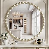 WISSMIELS 36 Inch Silver Round Mirror, Circle Wall Mirror Vanity | for Vanity, Bathroom, Bedroom, Entryway, Living Room, Decorative Wall Mirror