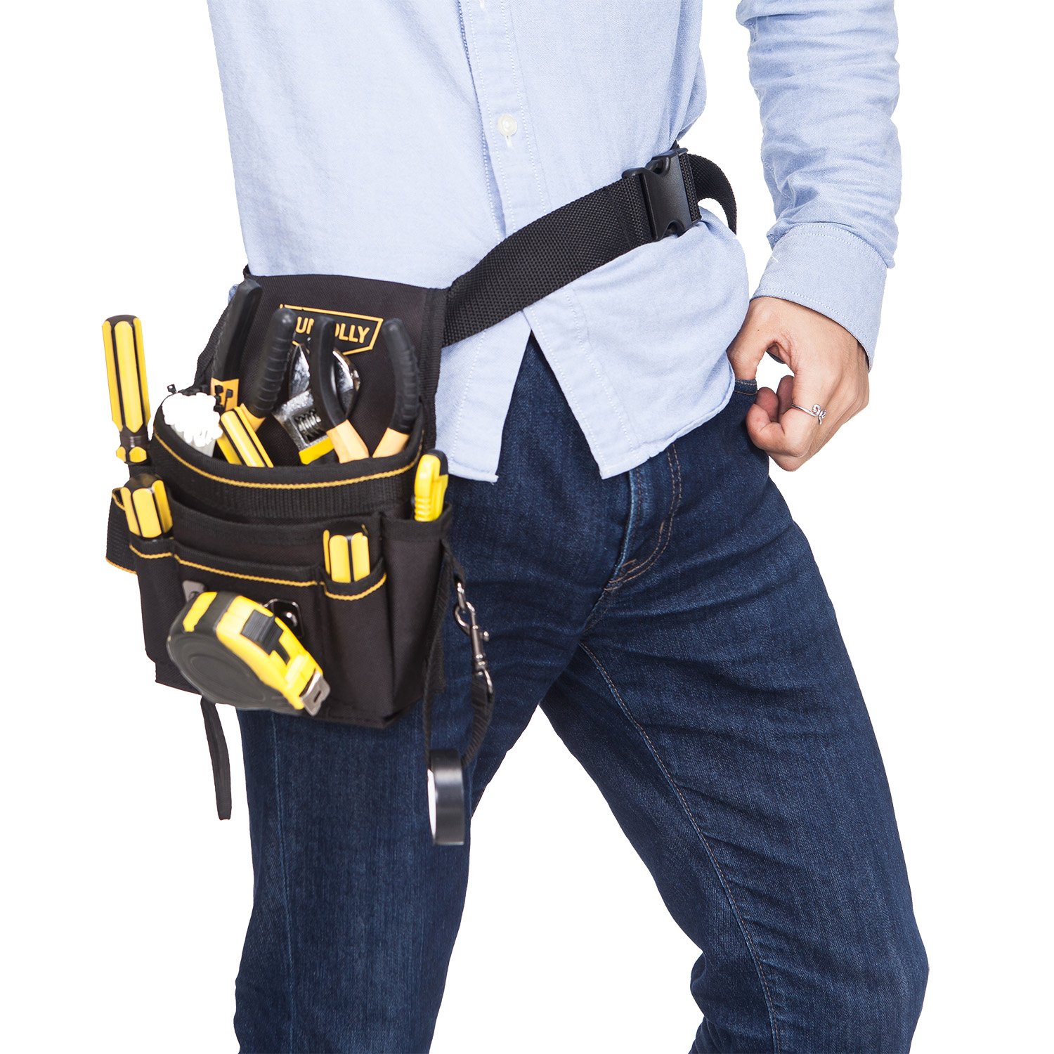 Durable Tool Pouch with Maintenance and Electrician\'s Holsters for Tools, Flashlight, Keys (Adjustable Waist Strap)