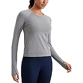 CRZ YOGA Seamless Long Sleeve Shirts for Women Waist Length - Workout Athletic Running Gym Yoga Tops Crewneck Breathable