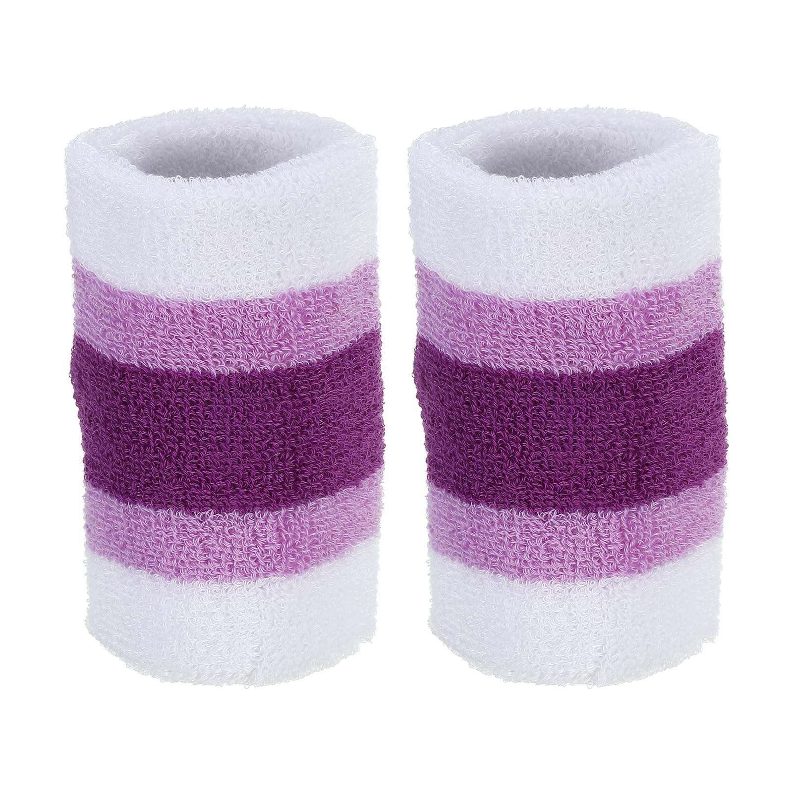 PATIKIL Sports Wristbands 8x10cm, 2 Pack Athletic Cotton Terry Cloth Absorbent Wrist Sweatband for Tennis Basketball Working Out Running, White Purple