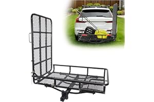 ECOTRIC Hitch Mount Wheelchair Carrier with Mobility Ramp for Wheelchair Scooter Lawn Mower Snow Blower Hauler 500lb Capacity