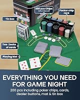 TANNESS 200 Pcs Poker Set with Chips Mat Tin Box Casino Texas Holdem view 3