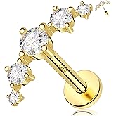 Melighting 14K Solid Gold Flat Back Earring - Curved Threadless & Titanium Push in Earring for Women - 16G Gold Cartilage & Conch Piercing Jewelry