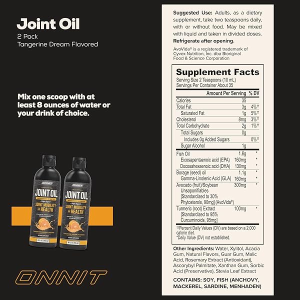 ONNIT JOINT OIL – EMULSIFIED LIQUID FISH OIL TO SUPPORT JOINT HEALTH AND MOBILITY – TANGERINE FLAVOR (12OZ)