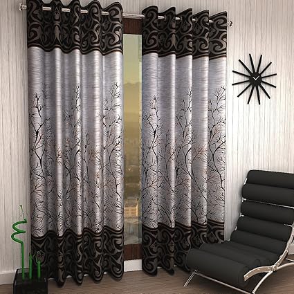 selective Polyester Printed Door Curtain (Brown, 4 x 7ft) - Set of 2