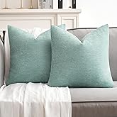 MIULEE Pack of 2 Aqua Green Decorative Pillow Covers 20x20 Inch Soft Chenille Couch Spring Throw Pillows Farmhouse Cushion Covers for Home Decor Sofa Bedroom Living Room
