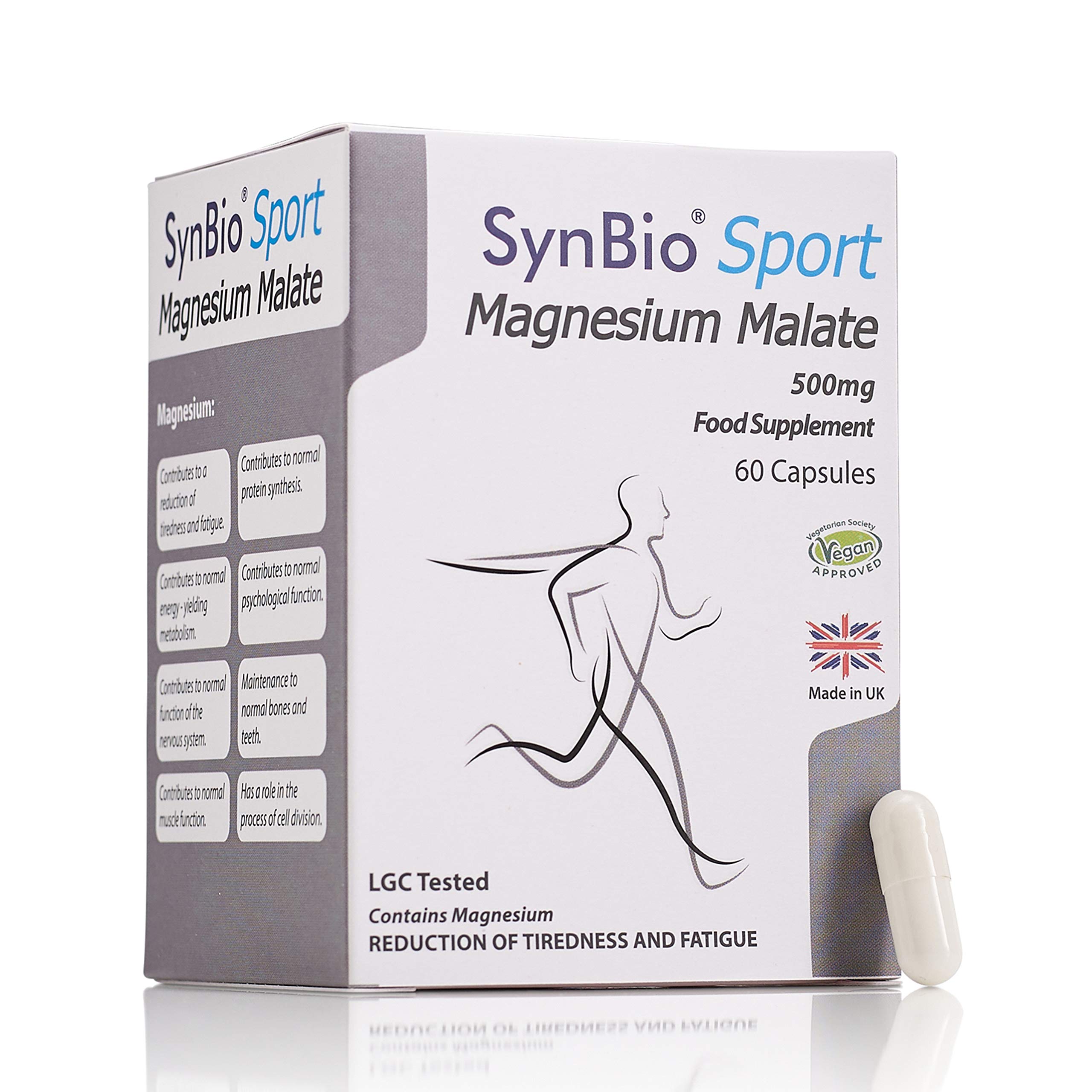 SynBio Sport Magnesium Malate | 60 Capsules | LGC Tested - Vegan Certified - Nut Free - Vegetarian Society Approved - SOYA Free - Dairy Free - Yeast Free - Sugar Free - Gelatin Free - Made in the UK