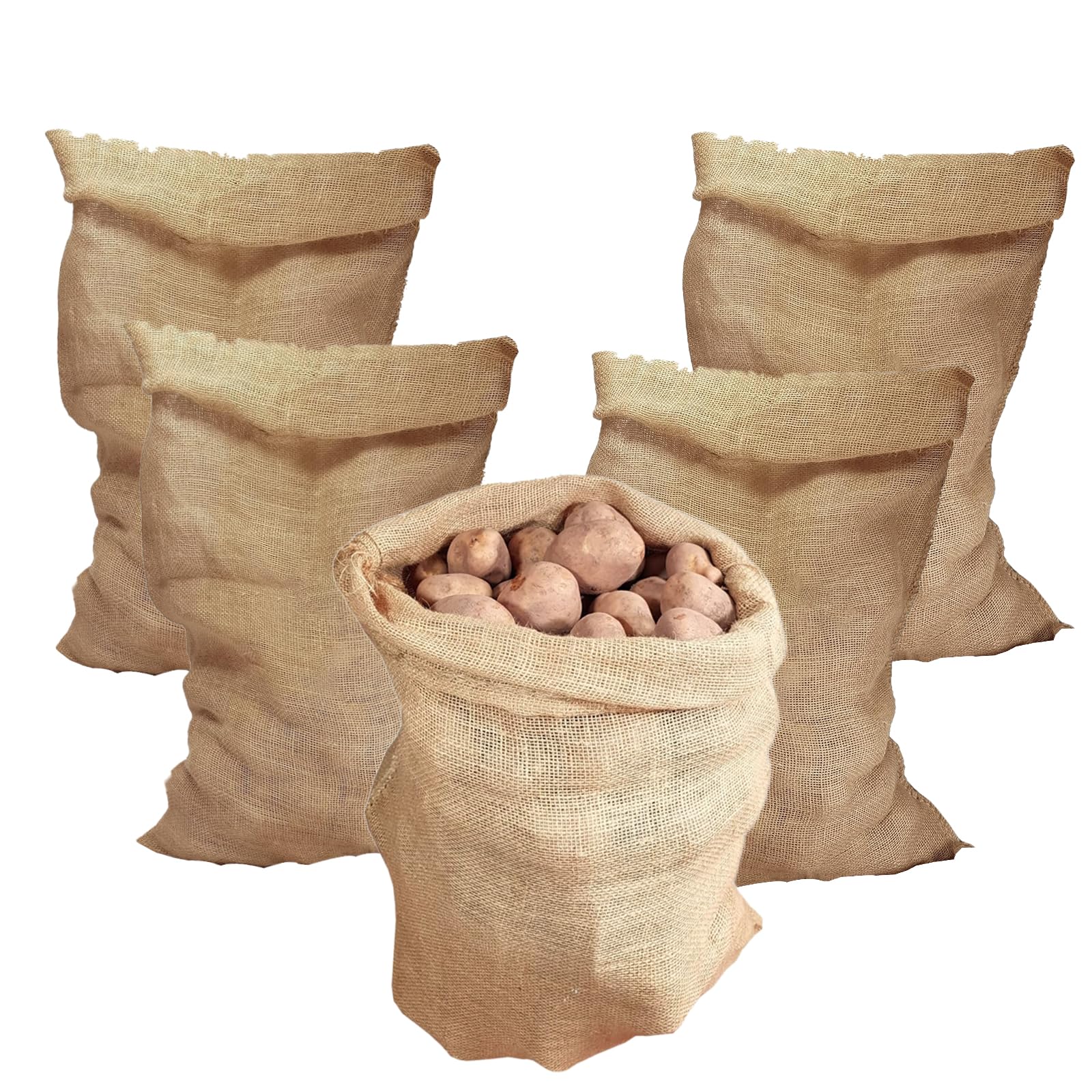 YAYODS 5 Pack large Hessian Sack, 100 cm x 61cm Potato Sacks for Storage, Strong & Durable Hessian Jute Potato Sacks, Vegetable Storage Bags