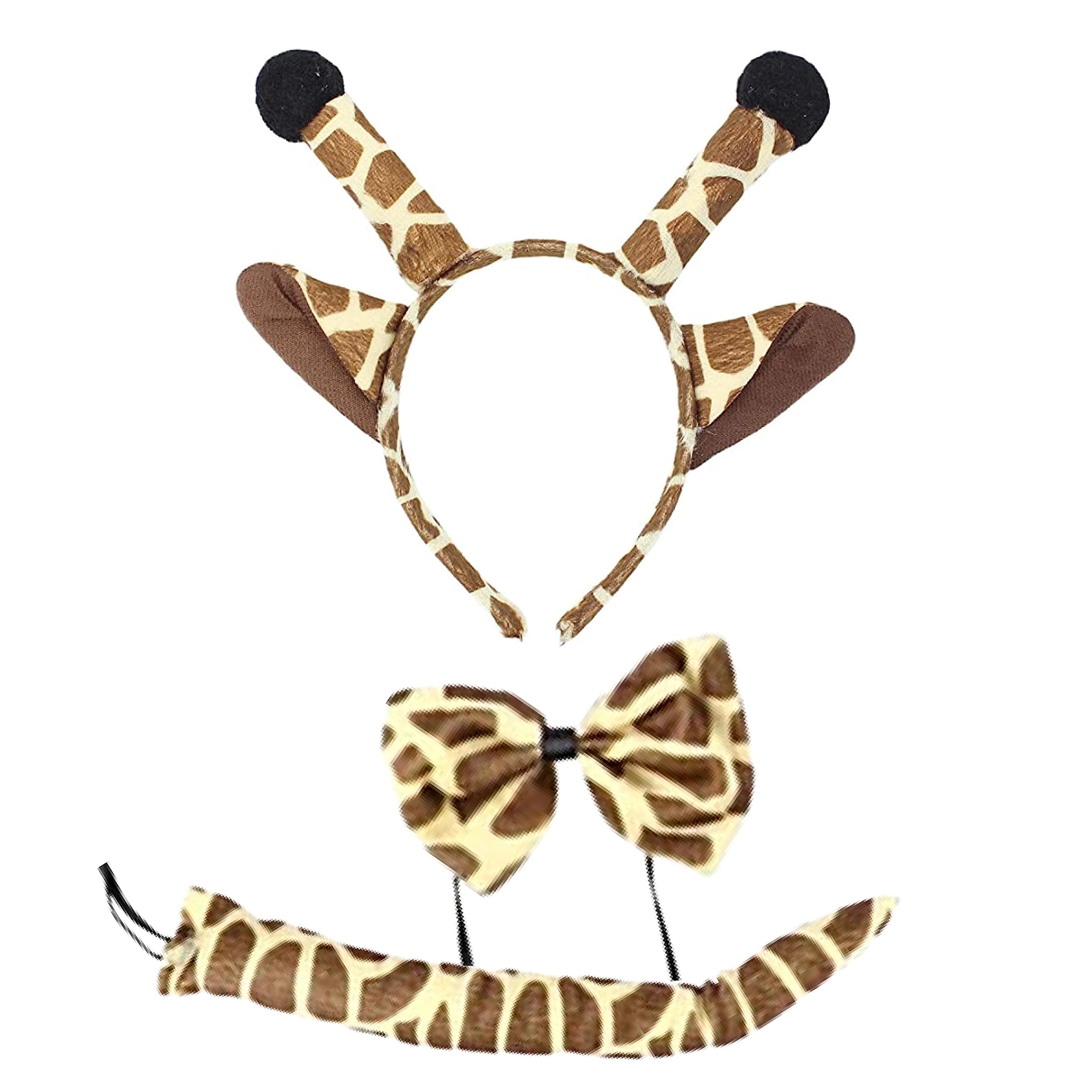 Lizzy ANIMAL EARS BOW TAIL SET Costume Accessory Fancy Dress Party Kids Adults Headband (Giraffe Set)