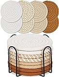 8 Pcs Drink Coasters with Holder, Boho Minimalist