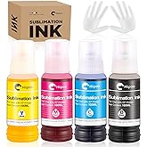 Hiipoo Sublimation Ink 522 Refilled Bottles Work with ET-2720 ET-2760 ET-2800 ET-15000 ET-2803 ET-2850 ET-3760 ET-4800 ET-4760 Inkjet Printer Heat Press Transfer on Mugs T-Shirts Pillows Phone Case