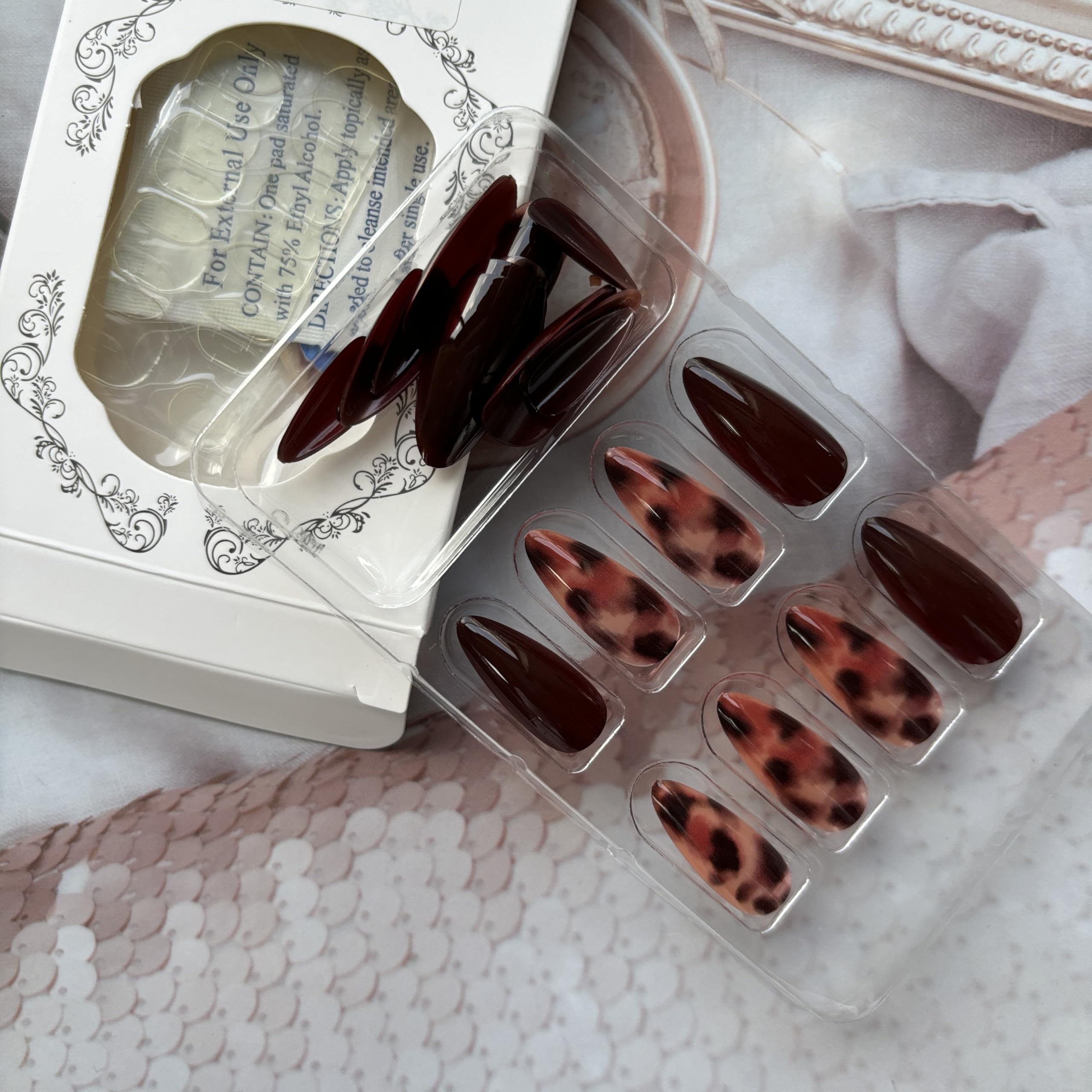 Almond Press on Nails Brown Fake Nails Medium False Nails with Leopard Print Designs Brown Glue on Nails Autumn Stick on Nails Full Cover Almond Thanksgiving Acrylic Nails Glossy Artificial Nails - Image 6