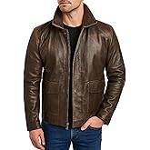 LP-FACON Mens Vintage Distressed Brown Leather Jacket - Classic Shirt Collar Style Jacket