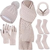 Geyoga 6 Pcs Winter Warm Set for Women Warm Beanies Hats Touchscreen Gloves Long Scarf Ear Muffs Socks Winter Gifts for Women