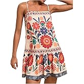 Floerns Women's Sleeveless Cami Dress Floral Flounce Hem Summer Short Dresses