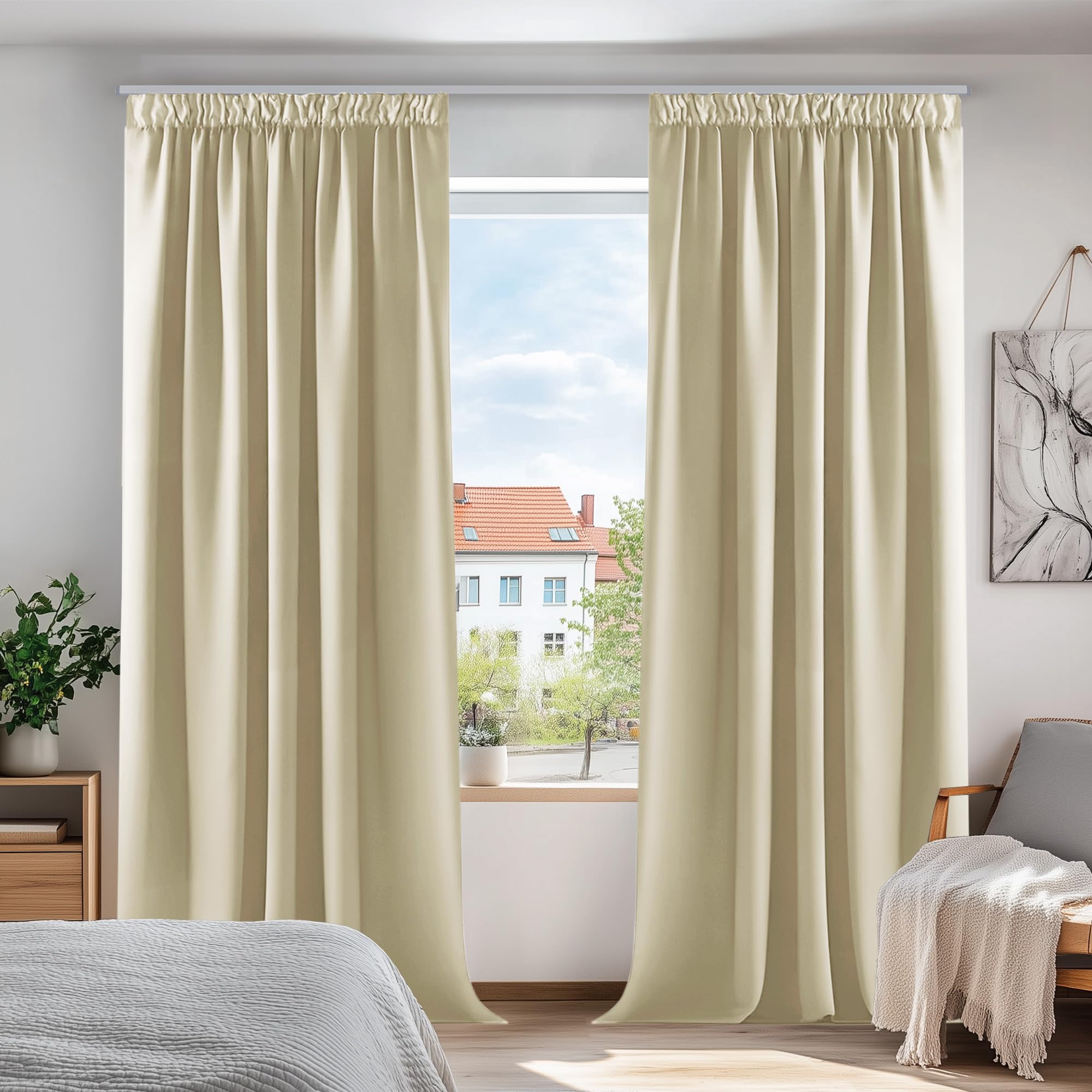 Deconovo Pencil Pleat Window Treatment Thermal Insulated Curtains Blackout Curtains for Living Room Beige W55 x L87 Inch 2 Panels