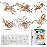 calary 3D Wooden Puzzle Simulation Animal Dinosaur Assembly DIY Model Toy for Kids and Adults,Set of 6