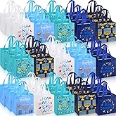 SmoothNovelty 50 Pcs Hanukkah Gift Bags Bulk, Chanukah Gift Bags Reusable Festival Treat Goodie Bag with Handles for Dreidel Menorah Star Theme Party Hanukkah Party Favors Supplies