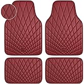 CAR PASS Luxury Faux Leather Floor Mats for Cars, Waterproof All Weather Car Mats Full Set, Anti-Slip Deluxe Automotive Floor Mats Universal Fit for Most SUV,Vans,Sedans,Trucks, 4 Piece Burgundy Red